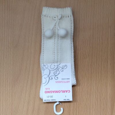 Carlomagno Open Work Pom Pom Socks, Cream